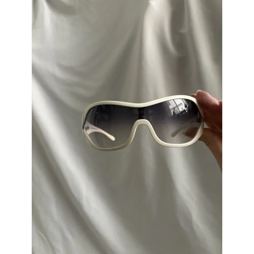 Authentic Prada 2000s 'SPR12G' Sports Wrap Mask Shield Sunglasses White Gradient